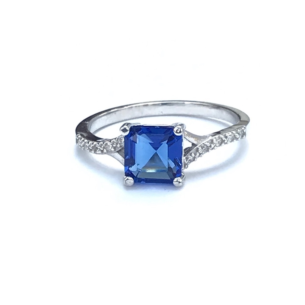 Created Blue Sapphire Sterling Silver Ring - Picture 5 of 8